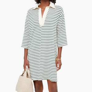 Tuckernuck Ashton Dress Green Ivory Stripe Polo V Neck
